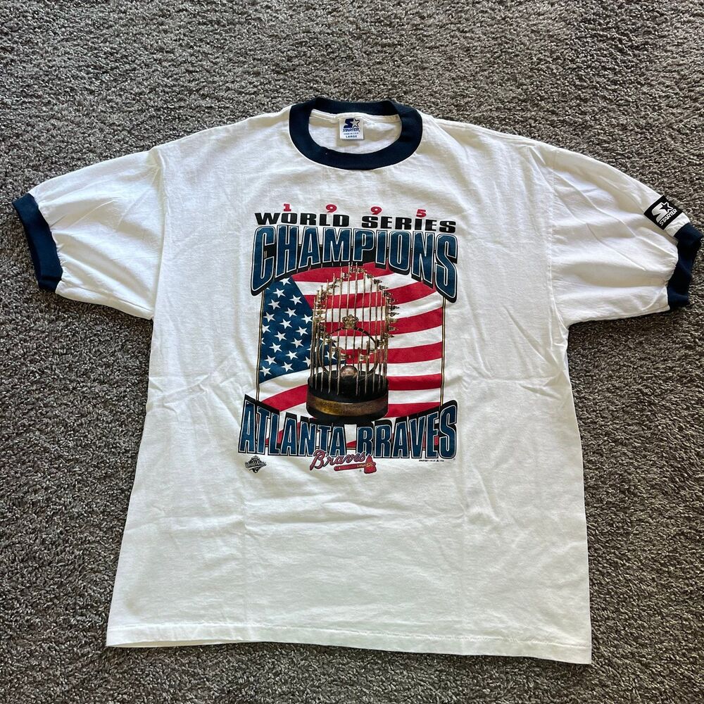 Vintage Starter 1995 Atlanta Braves World Series Champions Ringer T Shirt L USA